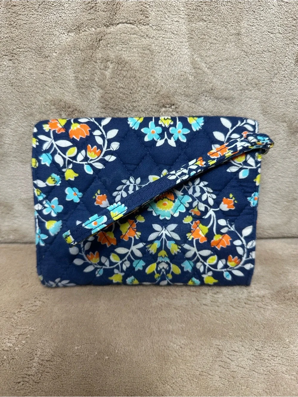 Vera Bradley Navy Floral Quilted Wristlet Clutch with Blue & Orange Accents - Picture 8 of 11